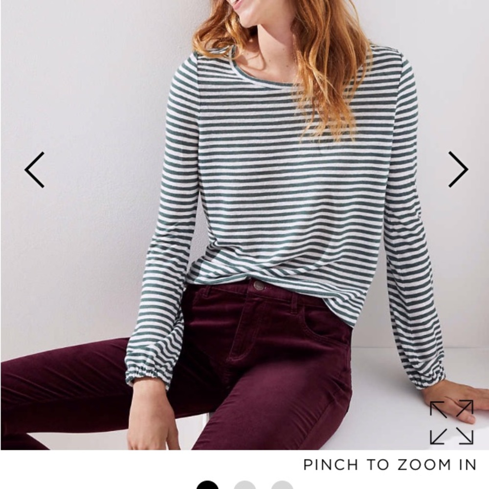Loft Green & White Striped Sweater . Size Small